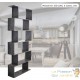 Meuble Étagère, Bibliothèque, Forme Zig Zag, 6 Cases Couleur Grise.