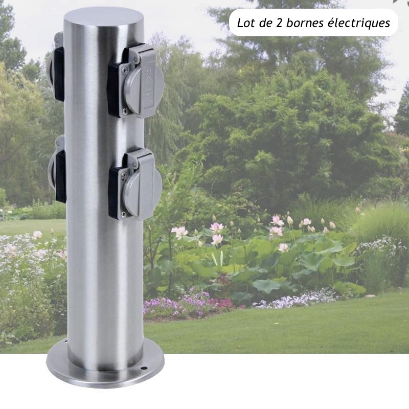 2 Multiprises Bornes Rondes 4 Prises Électriques Pour Jardin Et Extérieur