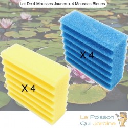 Lot De 4 Mousses Bleues + 4 Mousses Jaunes, De Filtration, De Remplacement,