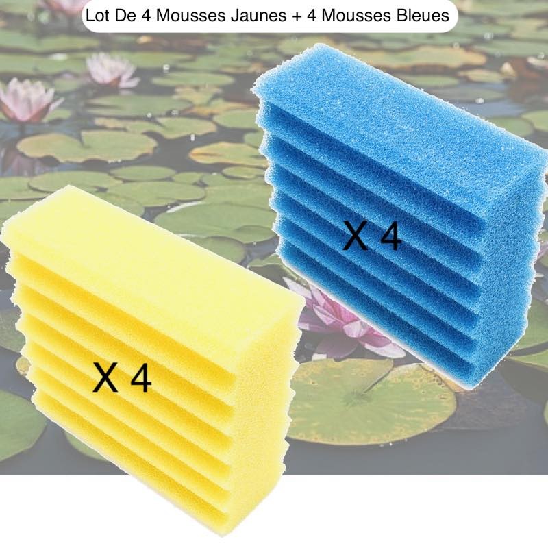 Lot De 4 Mousses Bleues + 4 Mousses Jaunes, De Filtration, De Remplacement,