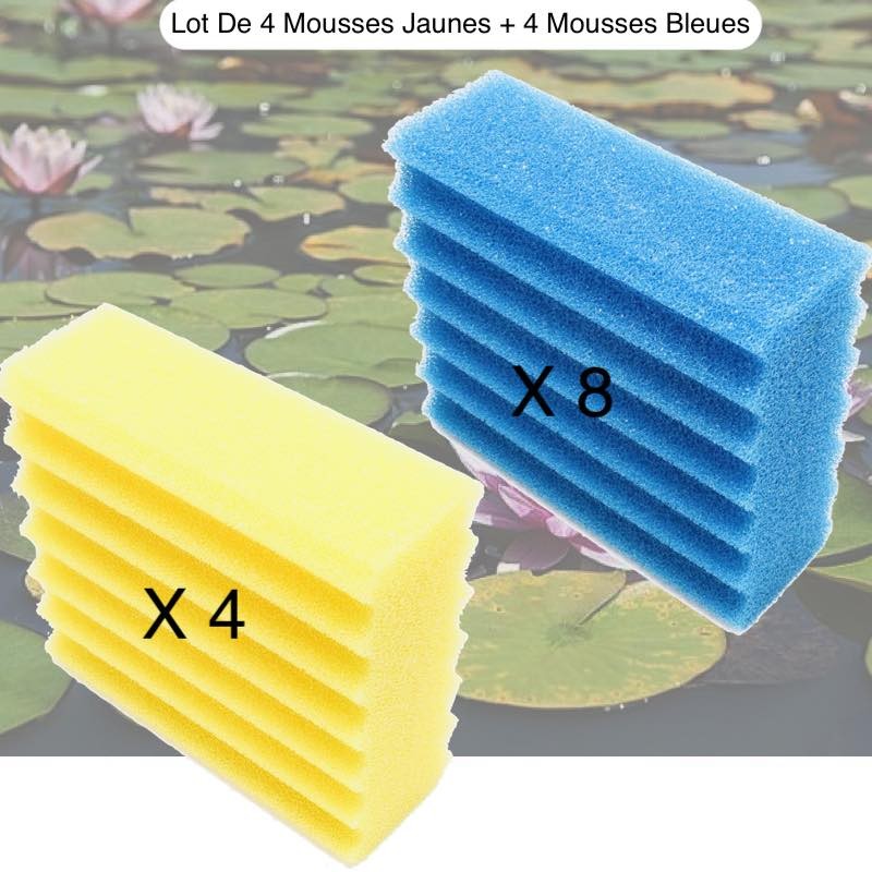 Lot De 8 Mousses Bleues + 4 Mousses Jaunes, De Filtration, De Remplacement,