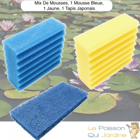 Lot Mousses De Remplacement, 1 Mousse Jaune + 1 Bleue + 1 Tapis Japonais