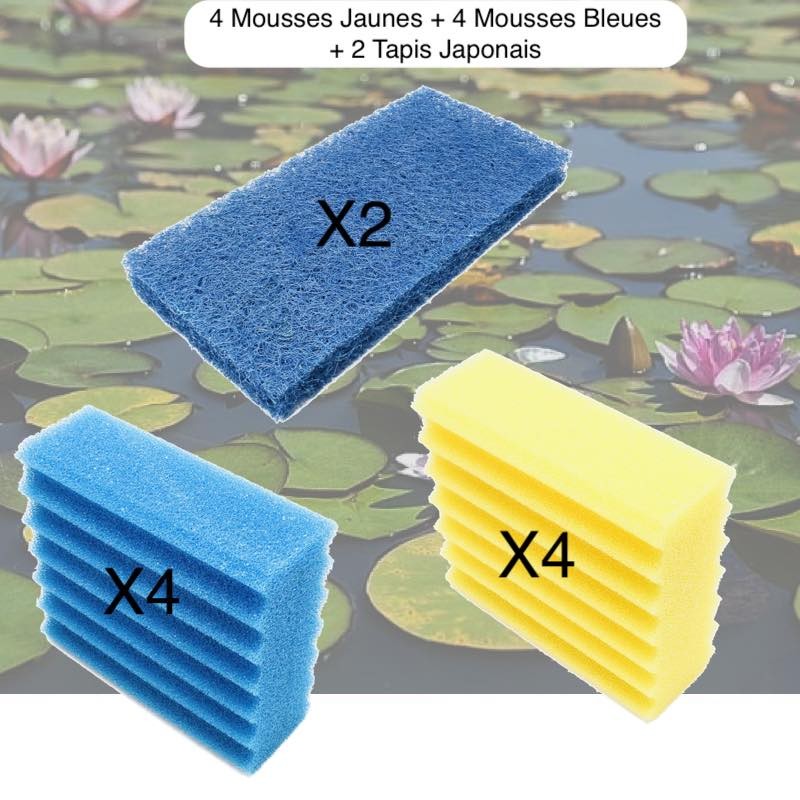 Lot De 4 Mousses De Filtration Jaunes + 4 Bleues + 2 Tapis Japonais, De Remplacement Pour Bassins