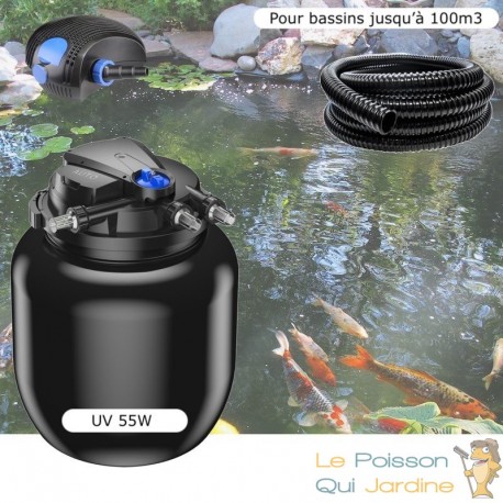 Kit Filtre Pression UV 55W, Pompe, Tuyau, Pour Bassins De 100000 L - Le  Poisson Qui Jardine