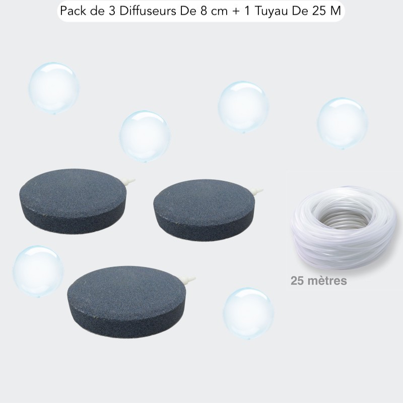 Pack de 3 Diffuseurs De 8 cm, Forme Disque + 1 Tuyau De 25m