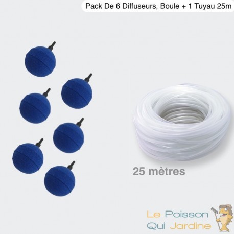 Pack 6 Diffuseurs D'air, Boule 5 cm + 1 Tuyau De 25m, Aération Bassin