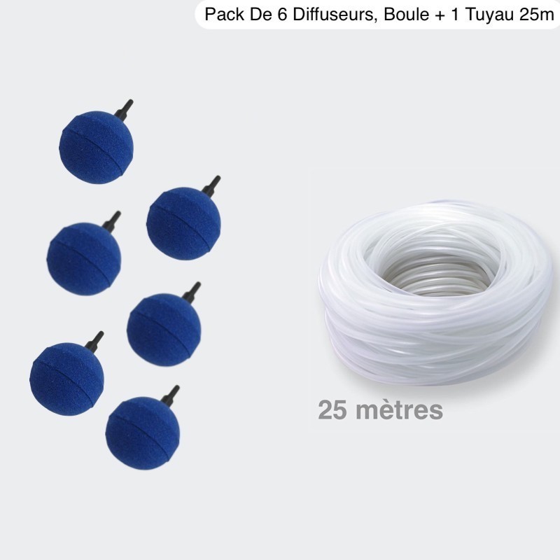 Pack 6 Diffuseurs D'air, Boule 5 cm + 1 Tuyau De 25m, Aération Bassin