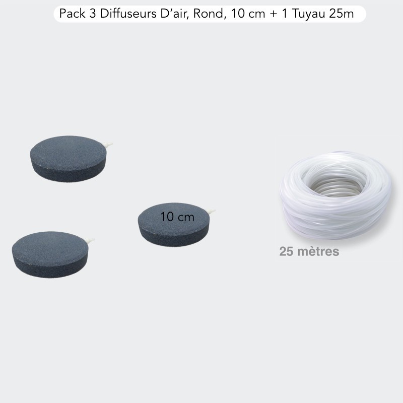 Lot De 3 Diffuseurs D'Air bassin, Rond, 10 cm, + 1 Tuyau De 25m, Bassin, Étang