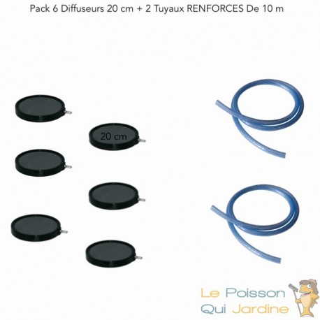 Pack 6 Diffuseurs D'Air Disques, 20 cm + 2 Tuyaux De 10 m RENFORCES