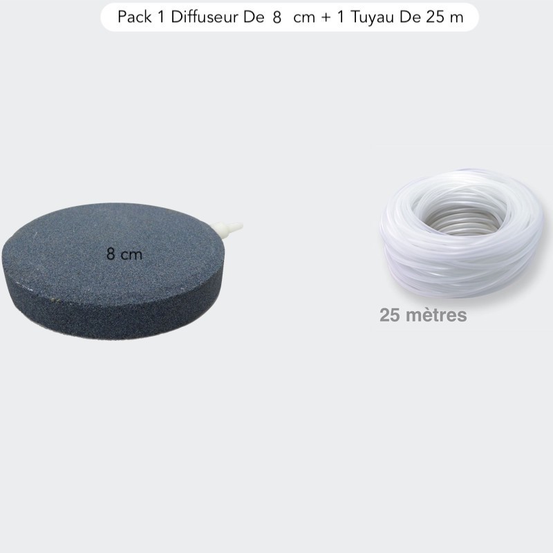 Pack 1 Diffuseur D'Air, Forme De Disque 8 cm + 1 Tuyau De 25 m, Bassins