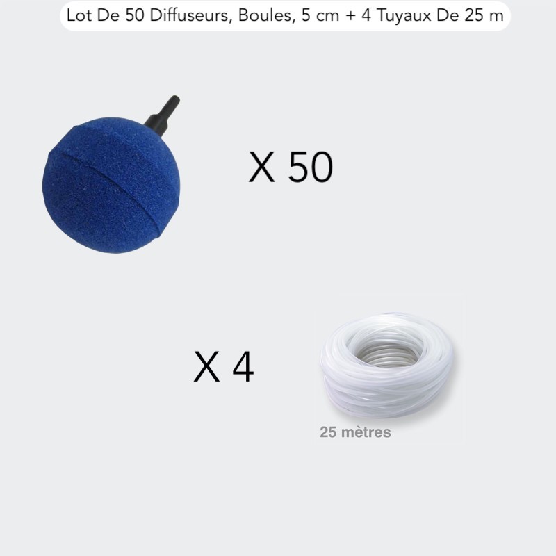 Lot De 50 Diffuseurs D'Air, Boules, 5 cm + 4 Tuyaux De 25 m, Bassins