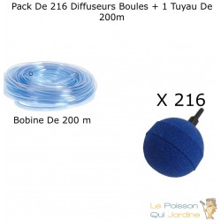 Lot De 216 Diffuseurs D'Air, Boules, 5 cm + 4 Tuyaux De 25m, Pour Bassins