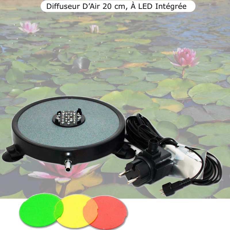 Diffuseur D'Air 2 En 1, Disque À LED Intégrée, 20 cm, Pour Bassins De Jardin