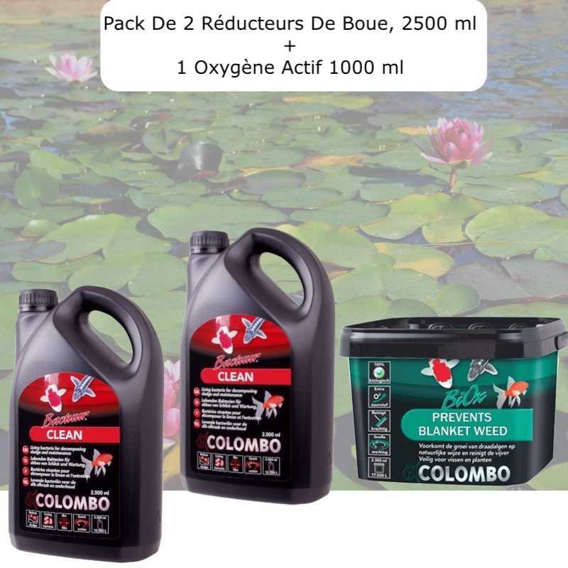 Pack 2 Réducteurs De Boue, De 2500 ML + 1 Oxygène Actif, 1000 ml Pour Bassins De 25000L