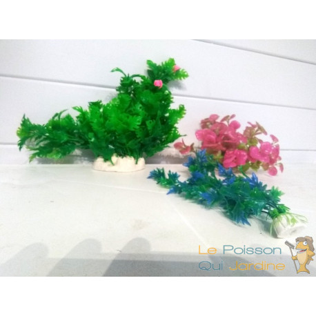 Lot 3 Plantes Plastiques Déco Aquariums: Verte, Rose & Bleue Fine