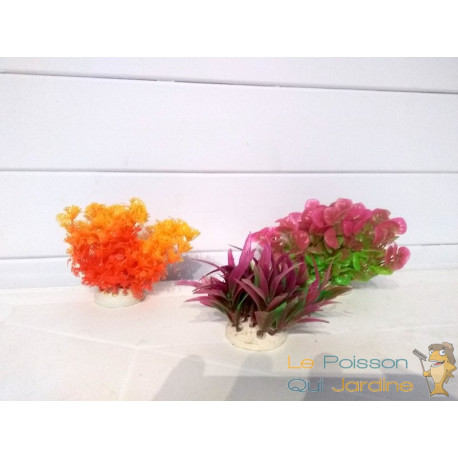 Lot 3 Plantes Plastiques 10 cm Déco Aquariums: Orange, rose et mauve