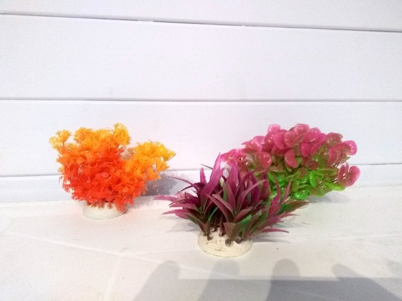 Lot 3 Plantes Plastiques 10 cm Déco Aquariums: Orange, rose et mauve