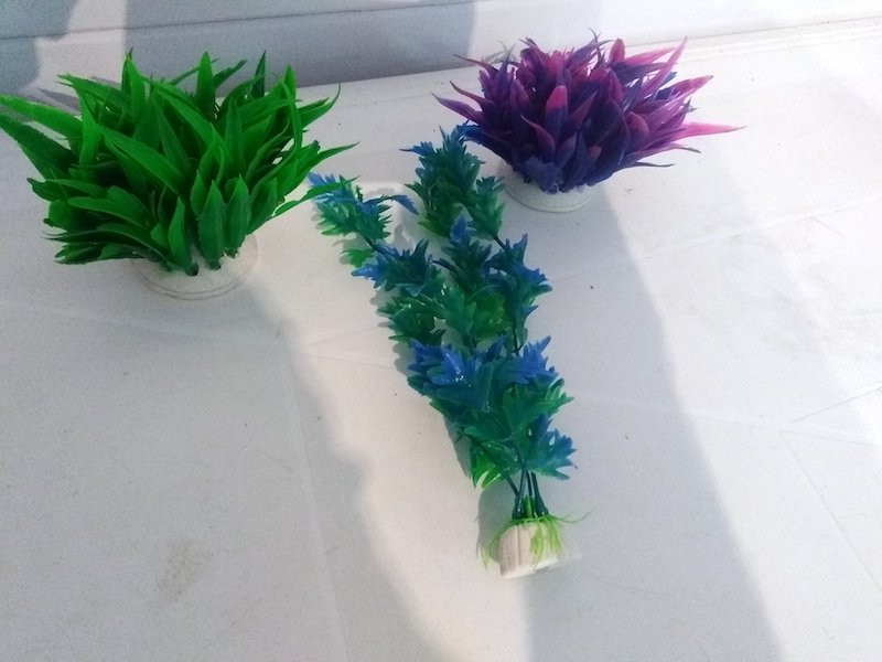 Lot 3 Plantes Plastiques Déco Aquariums: Verte, bleue et mauve
