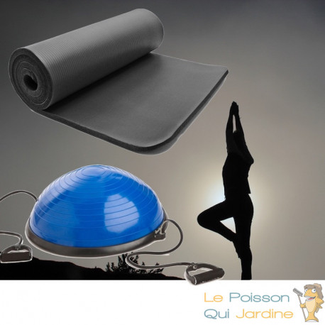 Bosu ou Ballon D'Équilibre Idéal Pour Yoga, Balance & Proprioception et tapis de sol 185 X 80 noir