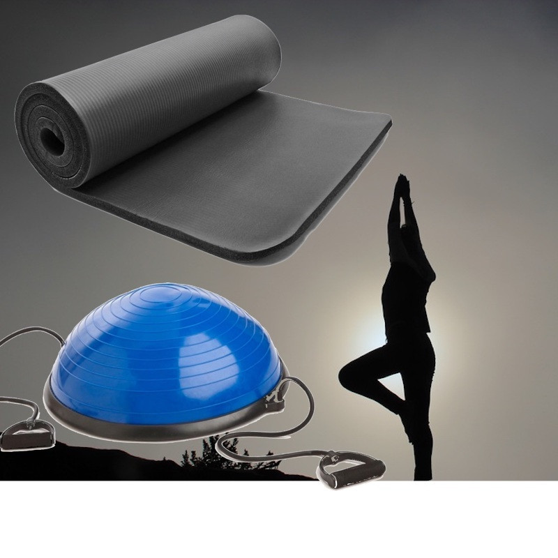 Tapis De Sol 185 cm Noir Et Ballon D'Équilibre Idéal Pour Yoga, Balance & Proprioception