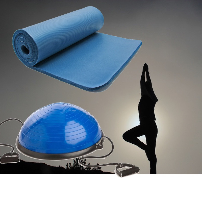 Tapis De Sol 185 cm Bleu Et Ballon D'Équilibre Idéal Pour Yoga, Balance & Proprioception