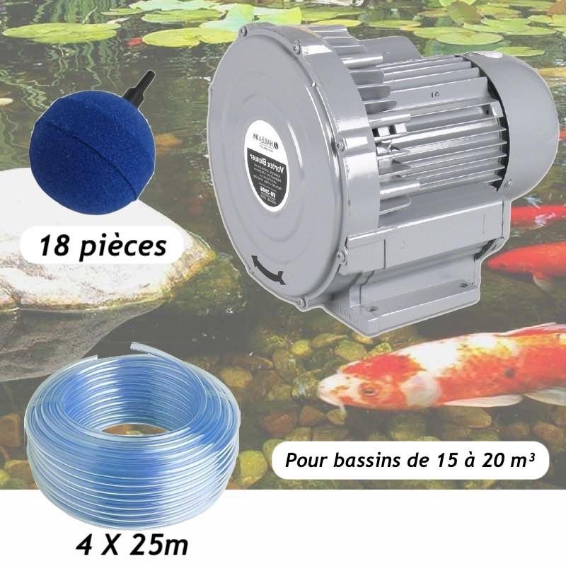 Kit Bassin Pompe À Air Vortex Turbine 15000 l/h + 18 Boules Diffuseurs Bassins De Jardin