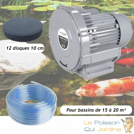 Kit Pompe À Air Vortex Turbine 15000 l/h + 12 disques 10 cm Pour Bassins De Jardin