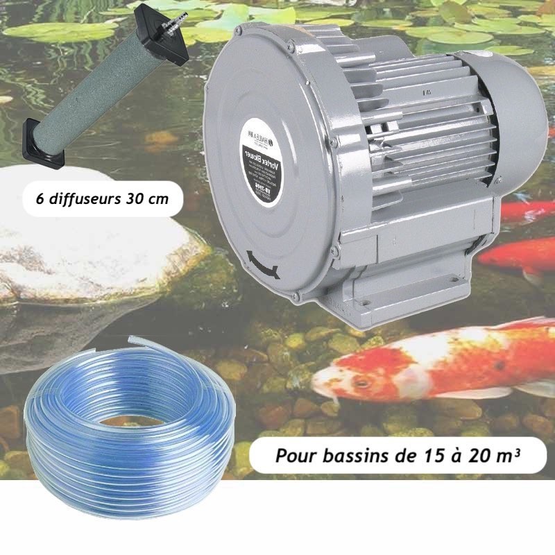 Kit Pompe À Air Vortex Turbine 15000 l/h + 6 diffuseurs 30 cm Pour Bassins De Jardin
