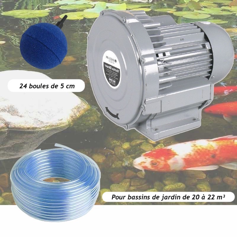 Kit Pompe À Air Vortex Turbine 18000 l/h + 24 Boules Pour Bassins De Jardin