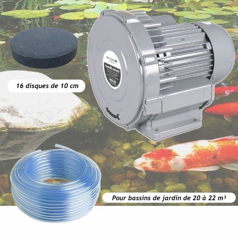 Kit Pompe À Air Vortex Turbine 18000 l/h + 16 Disques 10 cm Pour Bassins De Jardin