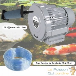 Kit Pompe À Air Vortex Turbine 18000 l/h + 16 Diffuseurs 13 cm De Long Pour Bassins De Jardin