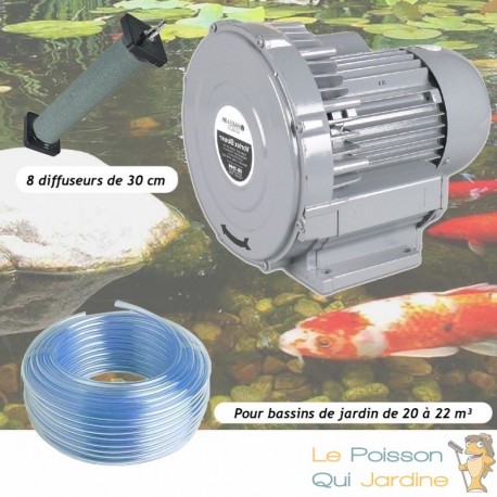 Kit Pompe À Air Vortex Turbine 18000 l/h + 8 Diffuseurs 30 cm De Long Pour Bassins De Jardin