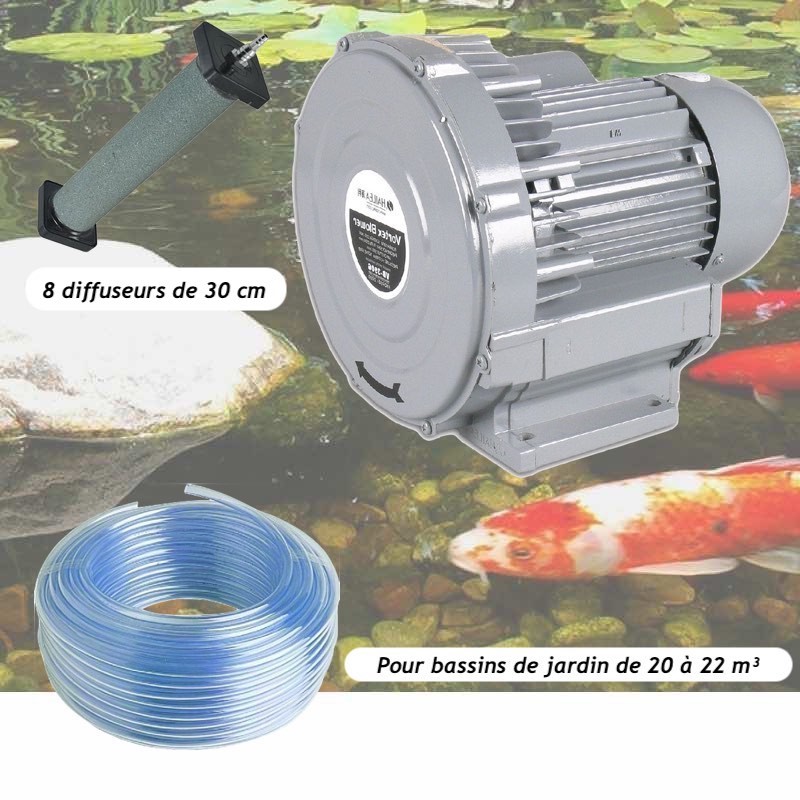 Kit Pompe À Air Vortex Turbine 18000 l/h + 8 Diffuseurs 30 cm De Long Pour Bassins De Jardin