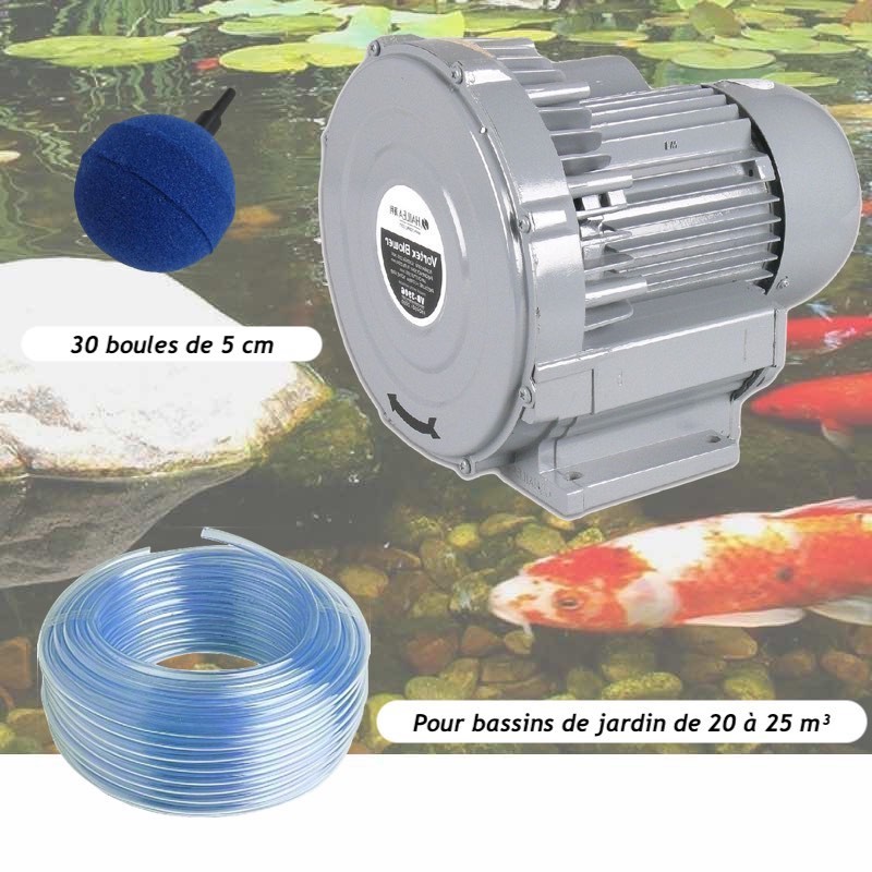 Kit Pompe À Air Vortex Turbine 21000 l/h + 30 Boules Pour Bassins De Jardin