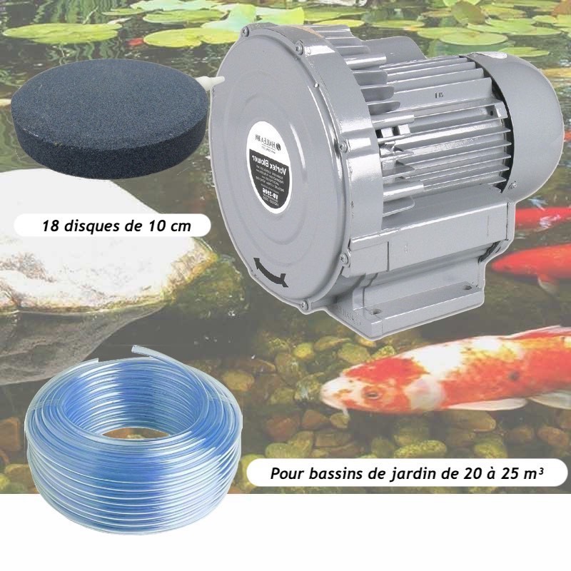 Kit Pompe À Air Vortex Turbine 21000 l/h + 18 Disques 10 cm Pour Bassins De Jardin