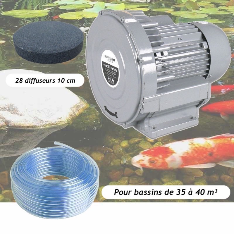 Kit Pompe À Air Vortex Turbine 38400 l/h + 28 Disques De 10 cm Pour Bassins De Jardin