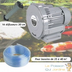 Kit Pompe À Air Vortex Turbine 38400 l/h + 16 Diffuseurs De 30 cm Pour Bassins De Jardin