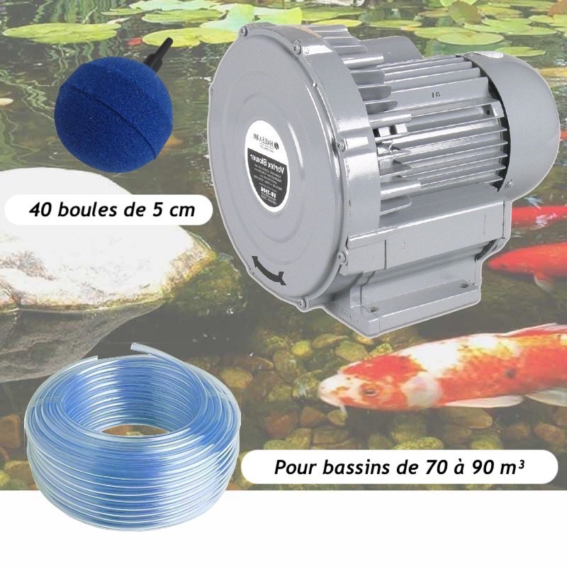 Kit Pompe À Air Vortex Turbine 79200 l/h + 40 Boules Pour Bassins De Jardin