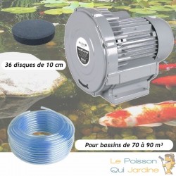 Kit Pompe À Air Vortex Turbine 79200 l/h + 36 Disques 10 cm Pour Bassins De Jardin