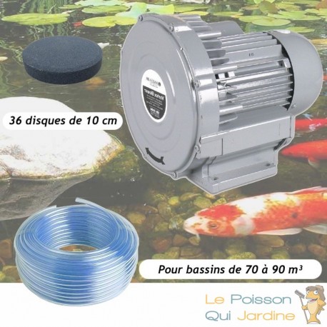 Kit Pompe À Air Vortex Turbine 79200 l/h + 36 Diffuseurs 10 cmPour Bassins De Jardin