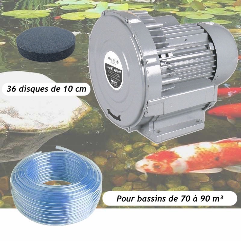 Kit Pompe À Air Vortex Turbine 79200 l/h + 36 Disques 10 cm Pour Bassins De Jardin