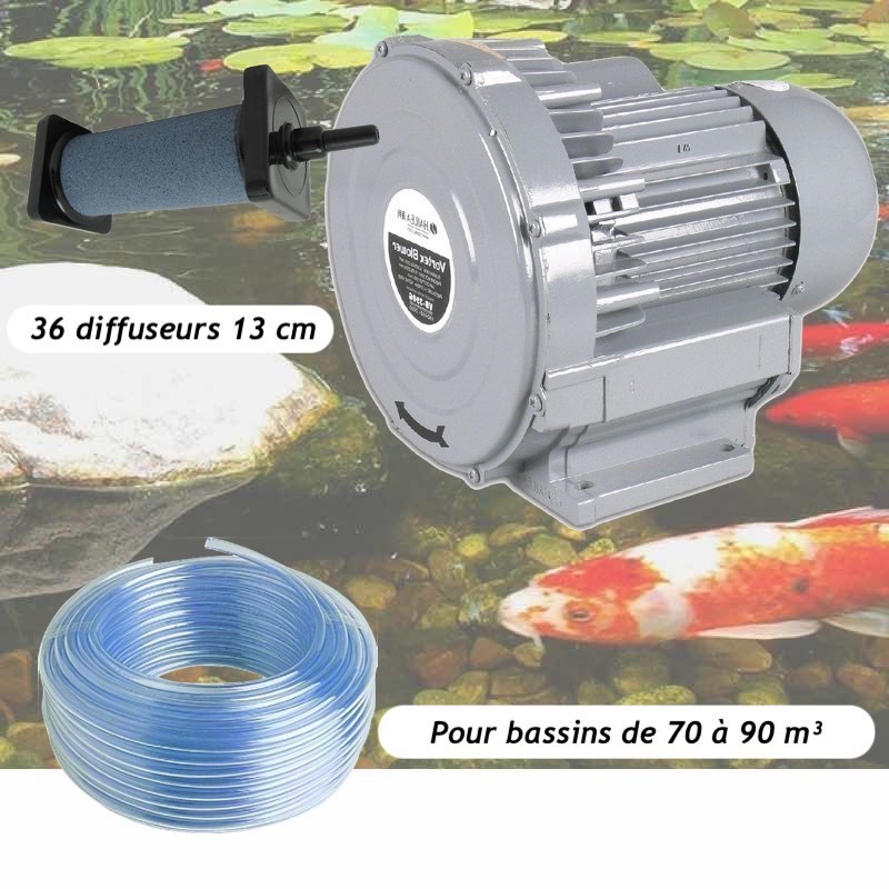 Kit Pompe À Air Vortex Turbine 79200 l/h + 36 Diffuseurs 13 cmPour Bassins De Jardin