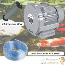 Kit Pompe À Air Vortex Turbine 79200 l/h + 24 Diffuseurs 30 cm Pour Bassins De Jardin