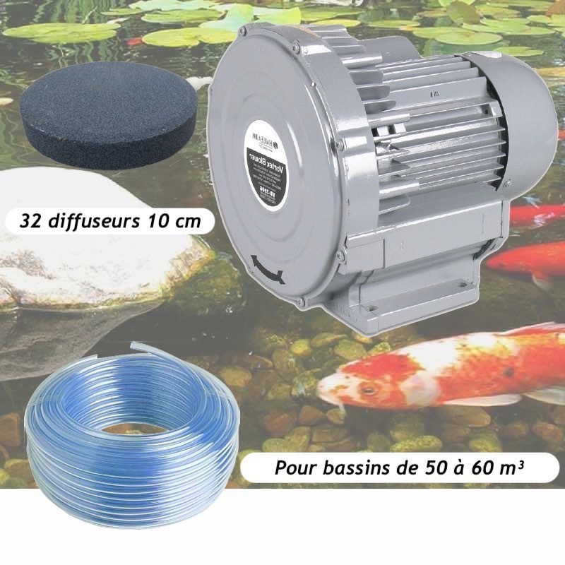 Kit Pompe À Air Vortex Turbine 60000 l/h + 32 Disques 10 cm Pour Bassins De Jardin