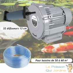 Kit Pompe À Air Vortex Turbine 60000 l/h + 32 Diffuseurs 13 cm Pour Bassins De Jardin