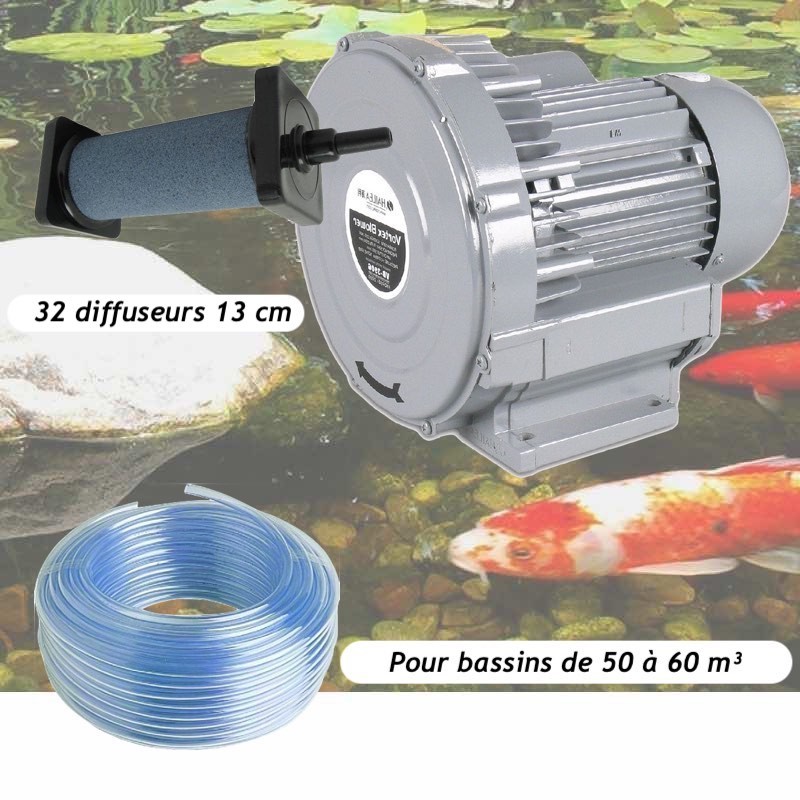 Kit Pompe À Air Vortex Turbine 60000 l/h + 32 Diffuseurs 13 cm Pour Bassins De Jardin