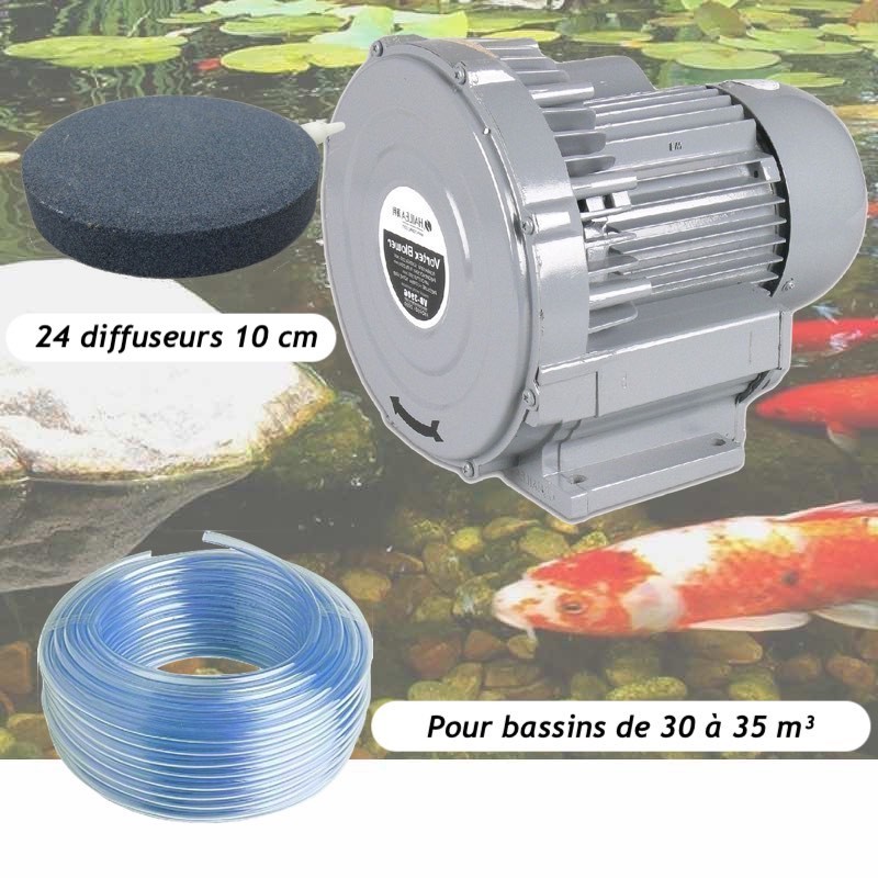 Kit Pompe À Air Vortex Turbine 30000 l/h + 24 Disques 10 cm Pour Bassins De Jardin