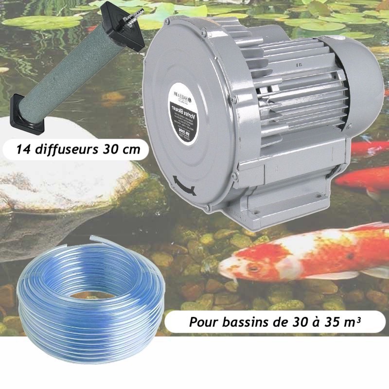 Kit Pompe À Air Vortex Turbine 30000 l/h + 14 diffuseurs 30 cm Pour Bassins De Jardin