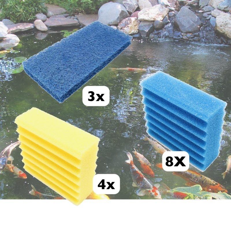 Lot De 4 Mousses De Filtration Jaunes + 8 Bleues + 3 Tapis Japonais, De Remplacement Pour Bassins