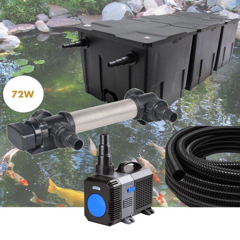 Kit Filtration UV 72 W Inox, Pompe Bassin, Tuyau Bassin de Jardin: 40-60 m³